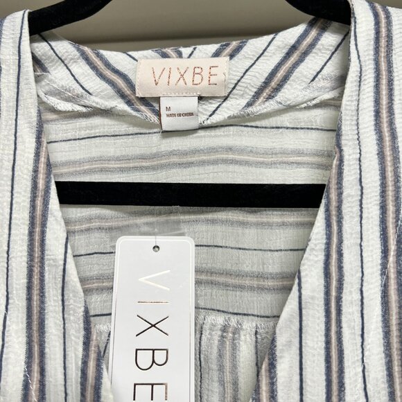 VIXBE Striped Button-Down Tie Front Blouse (Size M) - Picture 2 of 4